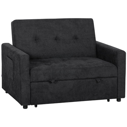 Loveseat Sofa Bed, Convertible Bed Settee with 2 Pillows, Side Pockets, Black
