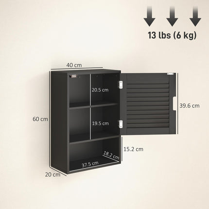 Bathroom Cabinet, Wall Mounted Storage Cabinet with Adjustable Shelves, 40 x 20 x 60 cm, Black