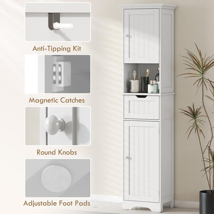Slim Bathroom Storage Cabinet, with Sensor Lights - White