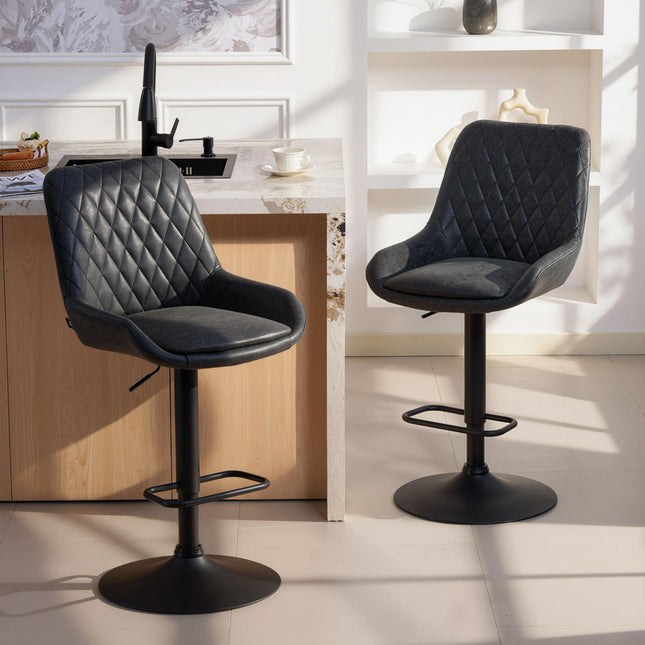 Set of Two Faux Leather Retro Bar Stools - Black