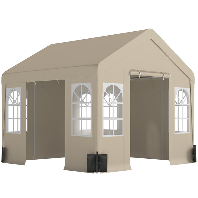 3 x 3 m Party Tent, Outdoor Canopy Tent Shelter with Removable Sidewalls, 4 Zipped Doors, for Parties, Wedding, Beige