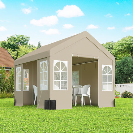 3 x 3 m Party Tent, Outdoor Canopy Tent Shelter with Removable Sidewalls, 4 Zipped Doors, for Parties, Wedding, Beige