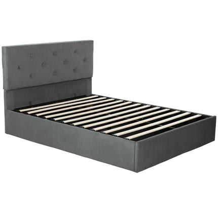 Double Bed Frame Gas End Lift Under Bed Storage Upholstered Platform Bed Tufted Headboard for 140 x 190 cm Mattress