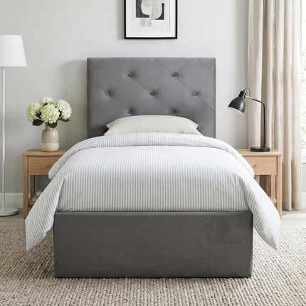 Single Bed Frame Gas End Lift Under Bed Storage Upholstered Platform Bed Tufted Headboard for 90 x 190 cm Mattress