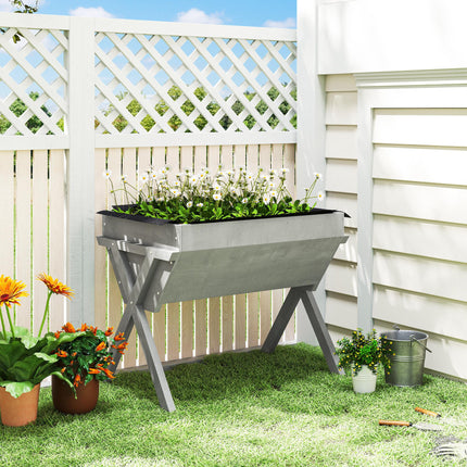 Wooden Raised Garden Bed with Bed Liner, Elevated Planter Box with Legs, Light Grey