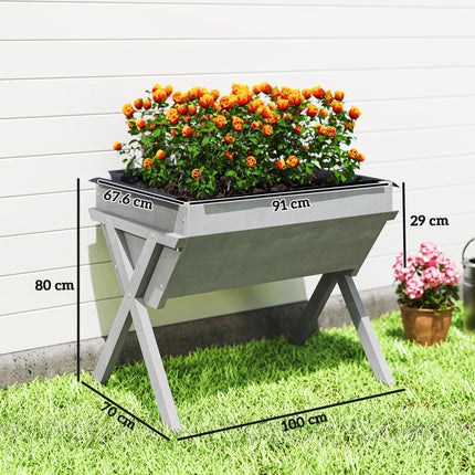 Wooden Raised Garden Bed with Bed Liner, Elevated Planter Box with Legs, Light Grey