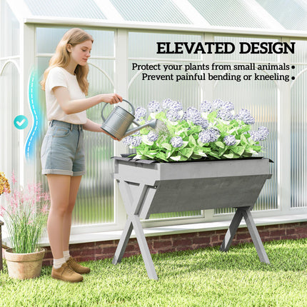 Wooden Raised Garden Bed with Bed Liner, Elevated Planter Box with Legs, Light Grey