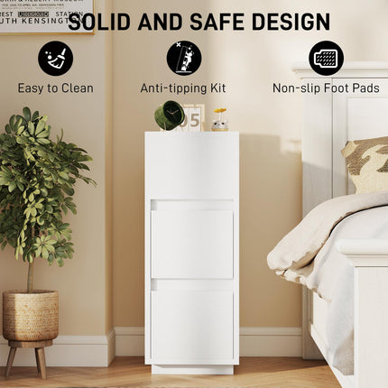 HOMCOM Slim Bedside Table, Narrow Bedside Cabinet with Open Shelf and 2 Drawers for Bedroom, Living Room, White