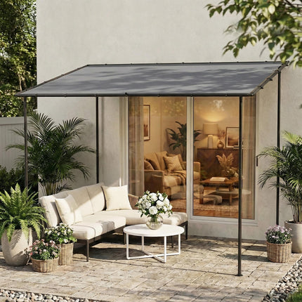 3 x 2 m Lean to Garden Pergola, Metal Frame Gazebo Pergola with UPF30+ Protectio