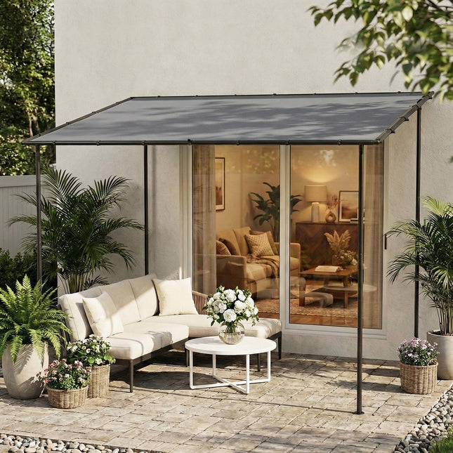 3 x 2 m Lean to Garden Pergola, Metal Frame Gazebo Pergola with UPF30+ Protectio
