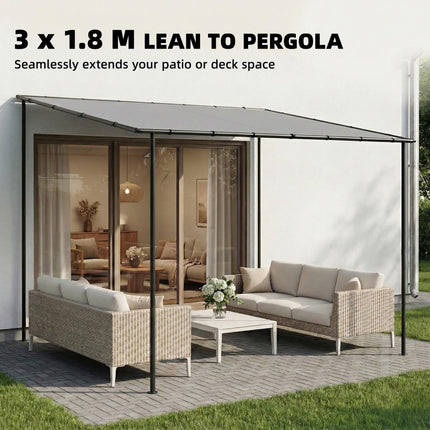 3 x 2 m Lean to Garden Pergola, Metal Frame Gazebo Pergola with UPF30+ Protectio