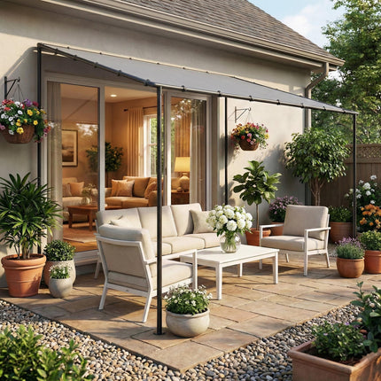 3 x 2 m Lean to Garden Pergola, Metal Frame Gazebo Pergola with UPF30+ Protectio