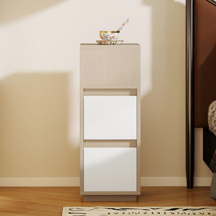HOMCOM Slim Bedside Table, Narrow Bedside Cabinet with Open Shelf and 2 Drawers for Bedroom, Living Room, Natural Wood Finish