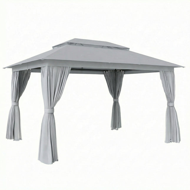 Outsunny 3 x 4 m Outdoor Garden Gazebo with Netting and Curtains, UPF50+ Patio Gazebo Permanent Pavilion Canopy, Dark Grey