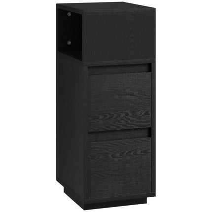 Slim Bedside Table, Narrow Bedside Cabinet with Open Shelf and 2 Drawers for Bed