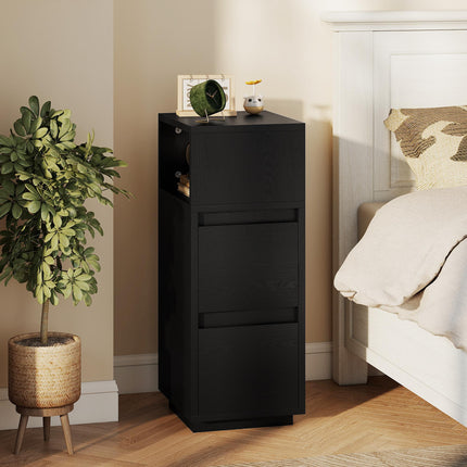 Slim Bedside Table, Narrow Bedside Cabinet with Open Shelf and 2 Drawers for Bed