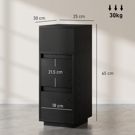 Slim Bedside Table, Narrow Bedside Cabinet with Open Shelf and 2 Drawers for Bed