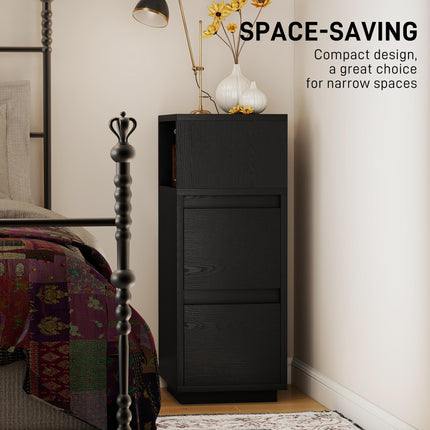 Slim Bedside Table, Narrow Bedside Cabinet with Open Shelf and 2 Drawers for Bed