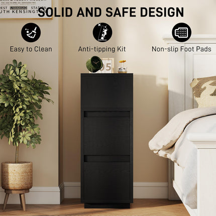 Slim Bedside Table, Narrow Bedside Cabinet with Open Shelf and 2 Drawers for Bed