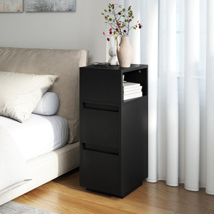 Slim Bedside Table, Narrow Bedside Cabinet with Open Shelf and 2 Drawers for Bed