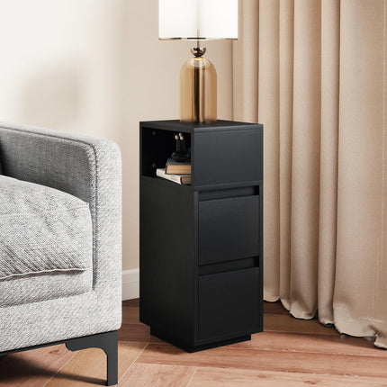 Slim Bedside Table, Narrow Bedside Cabinet with Open Shelf and 2 Drawers for Bed