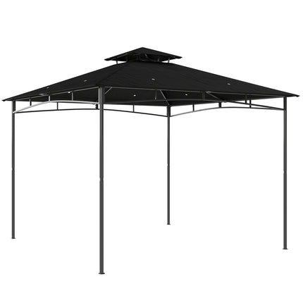 3 x 3 m Gazebo, Garden Gazebo with 2-Tier Roof, Metal Frame, Black