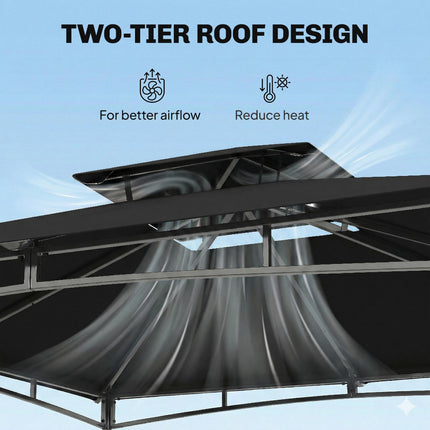 3 x 3 m Gazebo, Garden Gazebo with 2-Tier Roof, Metal Frame, Black