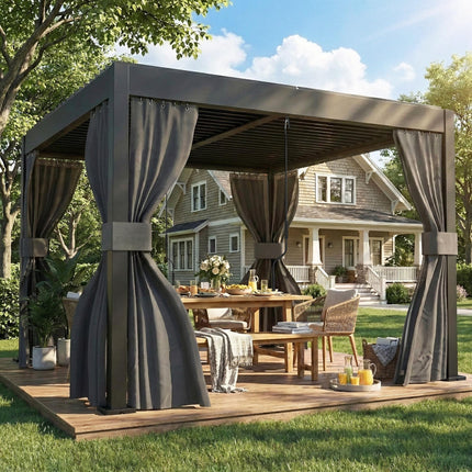 3 x 3 m Louvered Pergola with Adjustable Metal Louvred Roof, Aluminium Patio Gaz