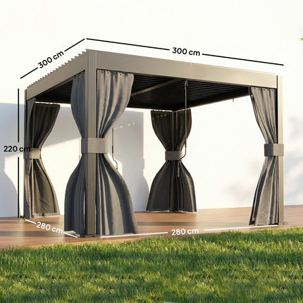 3 x 3 m Louvered Pergola with Adjustable Metal Louvred Roof, Aluminium Patio Gaz