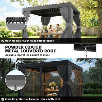 3 x 3 m Louvered Pergola with Adjustable Metal Louvred Roof, Aluminium Patio Gaz