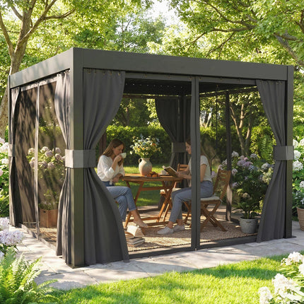 3 x 3 m Louvered Pergola with Adjustable Metal Louvred Roof, Aluminium Patio Gaz
