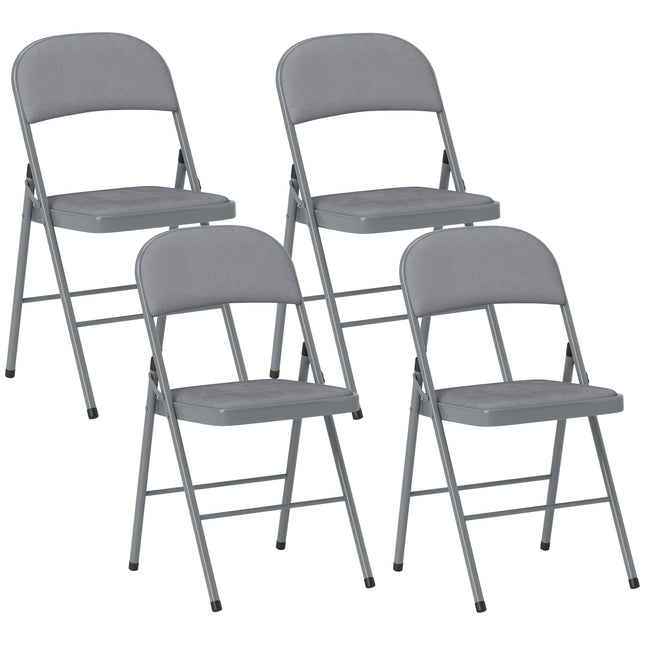 4 Pack Folding Chairs with Padded Seats, Velvet Portable Party Chairs with Steel Frame, Light Grey