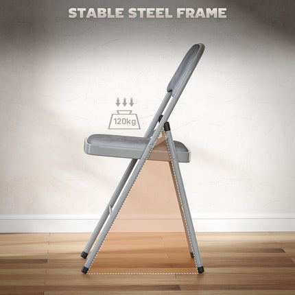 4 Pack Folding Chairs with Padded Seats, Velvet Portable Party Chairs with Steel Frame, Light Grey
