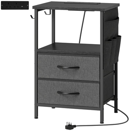 Bedside Table with Charging Station - Black