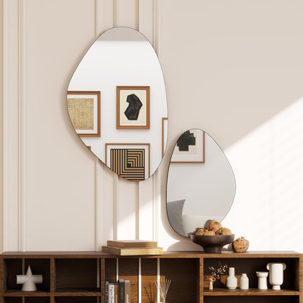 Set of 2 Pebble-Shaped Wall Mirror - Black