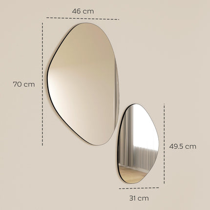 Set of 2 Pebble-Shaped Wall Mirror - Black
