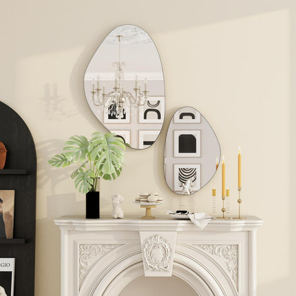 Set of 2 Pebble-Shaped Wall Mirror - Black