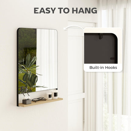 Wall Mirror with Wood Shelf - Black