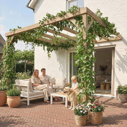 Lean-To Wooden Pergola Kit, Decorative Garden Gazebo with Stable Structure and C