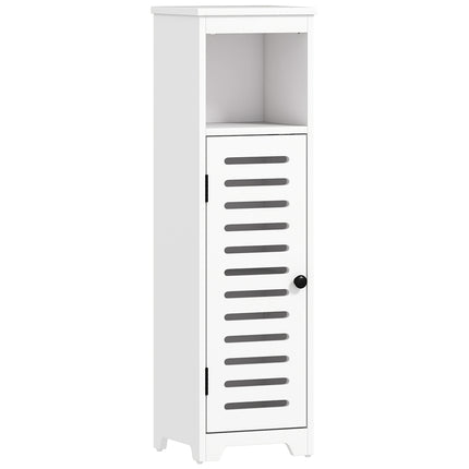 Bathroom Floor Cabinet, Bathroom Storage Unit with Louvered Door, Open Shelf, Adjustable Shelf, White, 22 x 20 x 75 cm