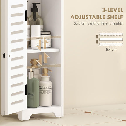Bathroom Floor Cabinet, Bathroom Storage Unit with Louvered Door, Open Shelf, Adjustable Shelf, White, 22 x 20 x 75 cm