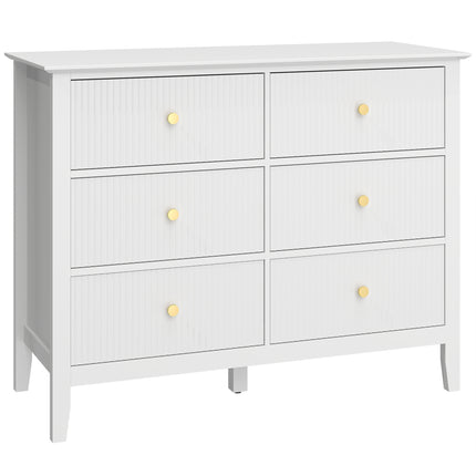 Fluted Dresser, 6 Drawer Chest of Drawers for Bedroom, Living Room, Hallway, Closet, White
