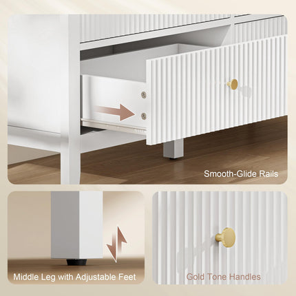 Fluted Dresser, 6 Drawer Chest of Drawers for Bedroom, Living Room, Hallway, Closet, White