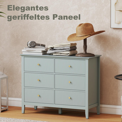Fluted Dresser, 6 Drawer Chest of Drawers for Bedroom, Living Room, Hallway, Closet, Green