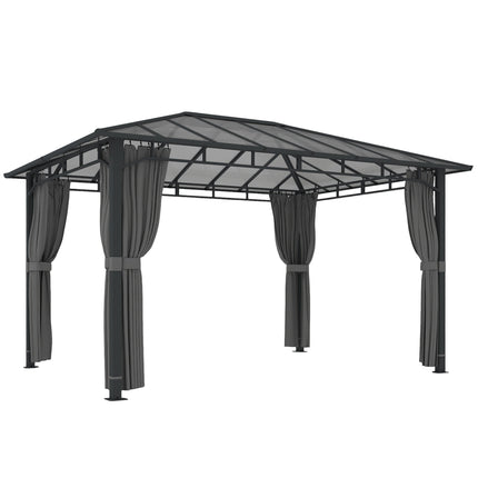 3 x 4 m Outdoor Hardtop Gazebo Canopy with PC Roof, Aluminium Permanent Pavilion Garden Gazebo with Curtains, Dark Grey