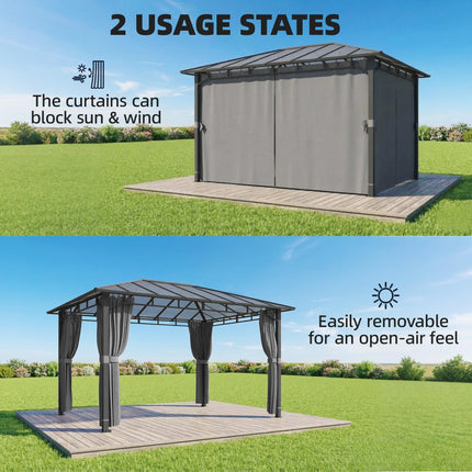 3 x 4 m Outdoor Hardtop Gazebo Canopy with PC Roof, Aluminium Permanent Pavilion Garden Gazebo with Curtains, Dark Grey