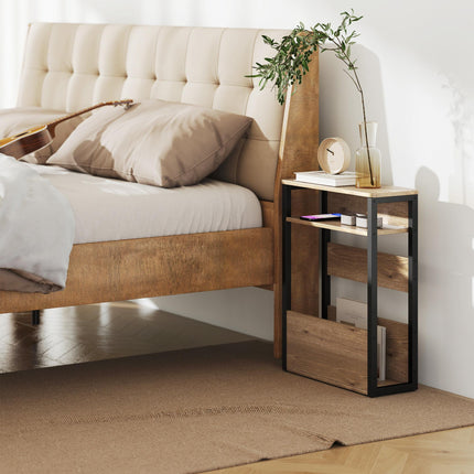 Industrial-Style Side Table - Black/Walnut Brown