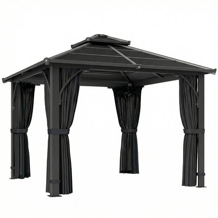 2.5 x 2.5 m Hardtop Gazebo Canopy with 7mm PC Roof, Garden Gazebo Permanent Pavi