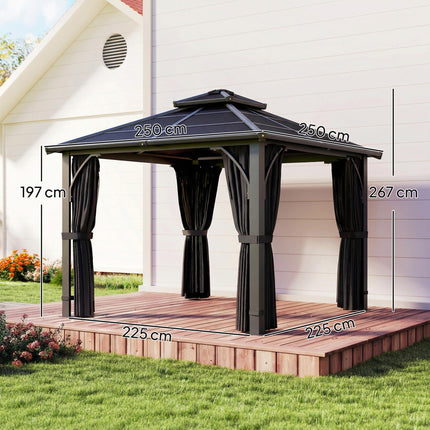 2.5 x 2.5 m Hardtop Gazebo Canopy with 7mm PC Roof, Garden Gazebo Permanent Pavi