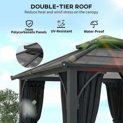2.5 x 2.5 m Hardtop Gazebo Canopy with 7mm PC Roof, Garden Gazebo Permanent Pavi